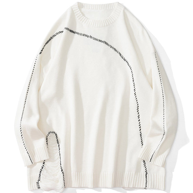Bright Line Ripped Knitted Sweater