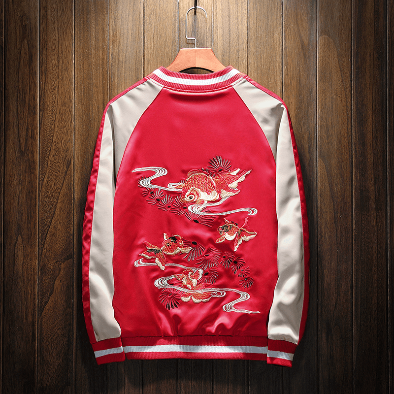 Koi & Goldfish Sukajan Souvenir Jacket [Reversible] MugenSoul Streetwear Brands Streetwear Clothing  Techwear