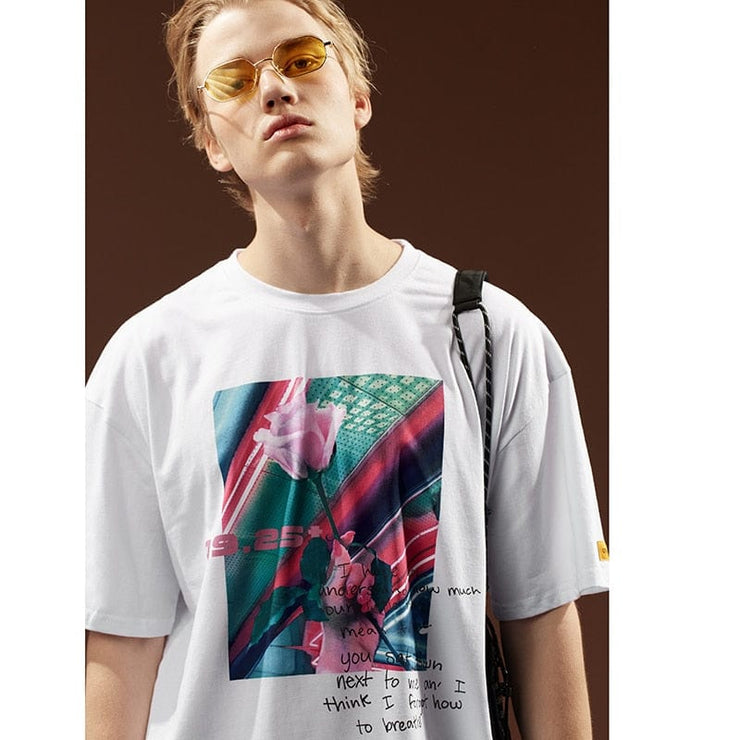 Pink Rose  Streetwear Hip Hop Men Women Graphic T-Shirt MugenSoul Streetwear Brands Streetwear Clothing  Techwear