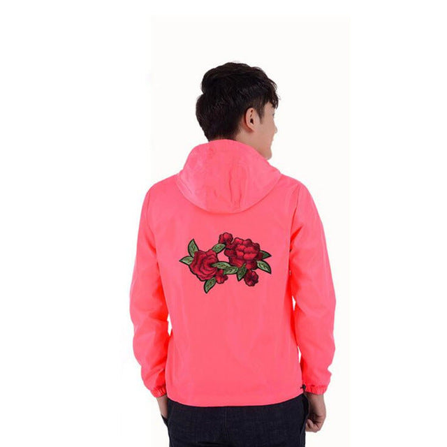 Double Rose Embroidered Windbreaker Jacket
