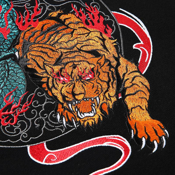 Roaring Dragon & Tiger Embroidery Polo Shirt MugenSoul Streetwear Brands Streetwear Clothing  Techwear