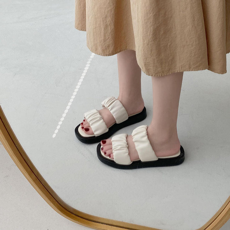 Pleated Double Strap Sandals