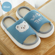 Bear Embroidered Linen Slippers