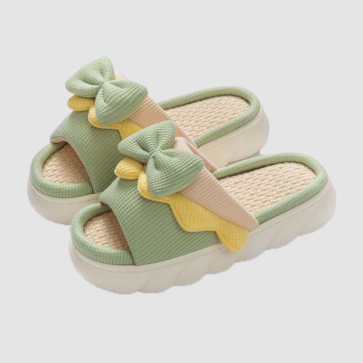 Linen Cute Bow Slippers