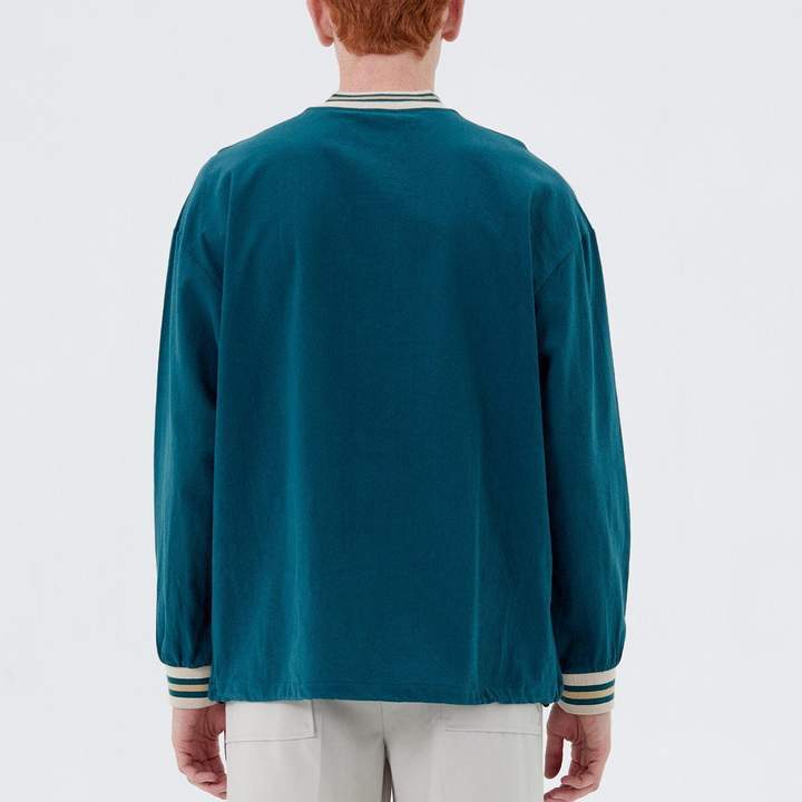 Embroidered Letters V-Collar Dropped Shoulder Sweatshirt