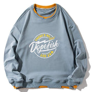 Retro Printed Dopefish Vintage Ripped Fake Two Pieces Sweatshirt