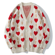 Hearts Pattern Knitted Cardigan Sweater
