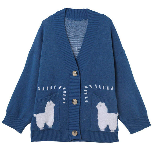Lama Stitching Buttoned Cardigan Sweater
