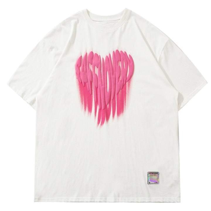 Printed Love Graffiti Round Collar Soft Cotton T-Shirt
