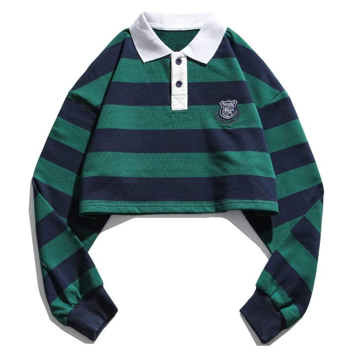 Embroidered Marine Stripes Polo Sweatshirt