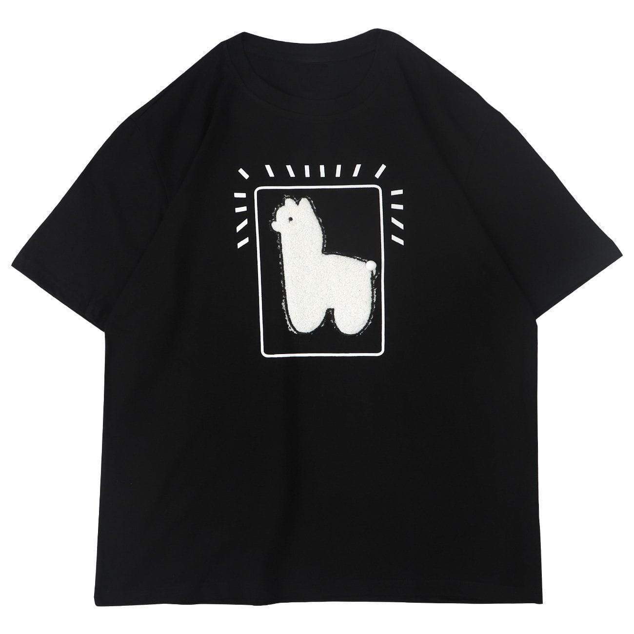 Printed Llama Rounded Collar Soft Cotton T-Shirt
