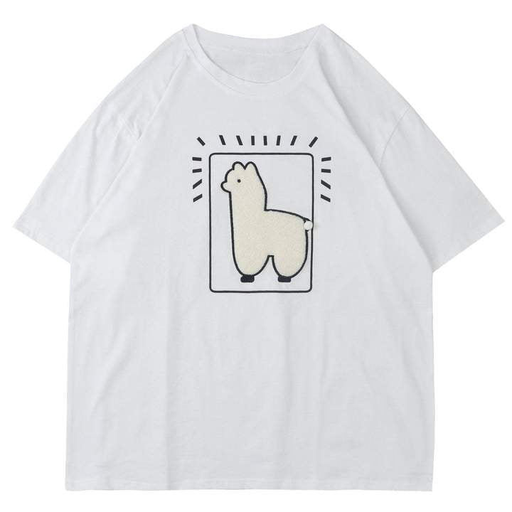 Printed Llama Rounded Collar Soft Cotton T-Shirt