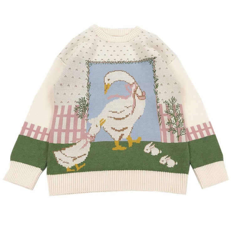 Printing Cartoons Knitting Buttoned Sweater