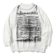 Letter Full Printed Ripped Retro Sweater