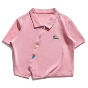Short Top Flower Embroidered Polo T-Shirt