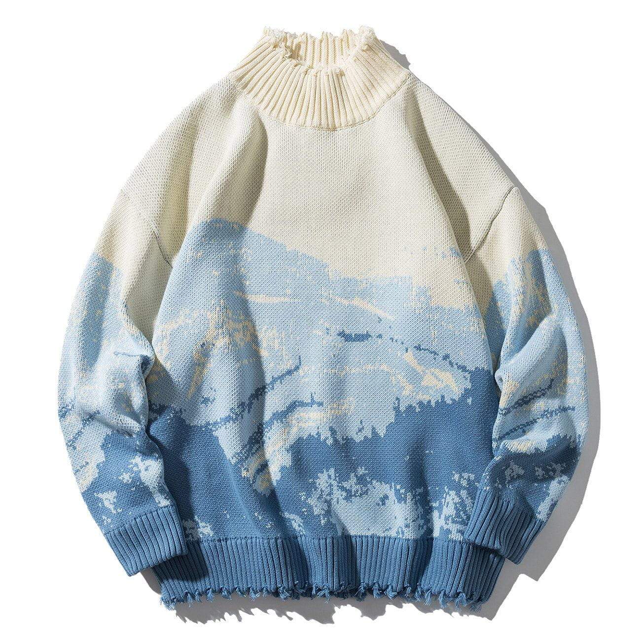 Embroidered Snow Mountain Half Collar Sweater