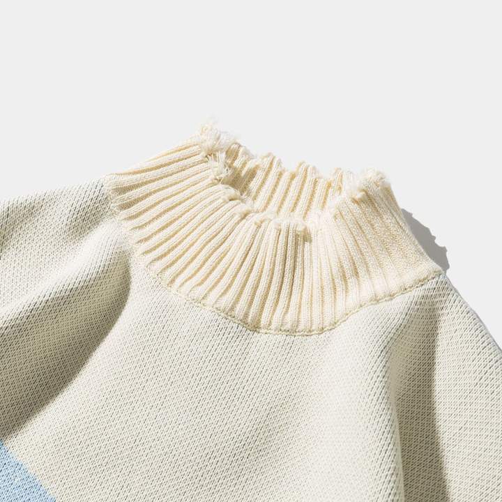 Embroidered Snow Mountain Half Collar Sweater