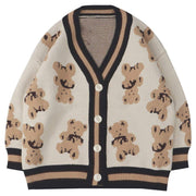 Embroidered Teddy Bear V-Collar Buttons Closure Cardigan Sweater