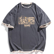 Printed Design Double Colors Soft Cotton T-Shirt