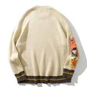 Embroidered Patches Van Gogh Design Round Collar Sweater