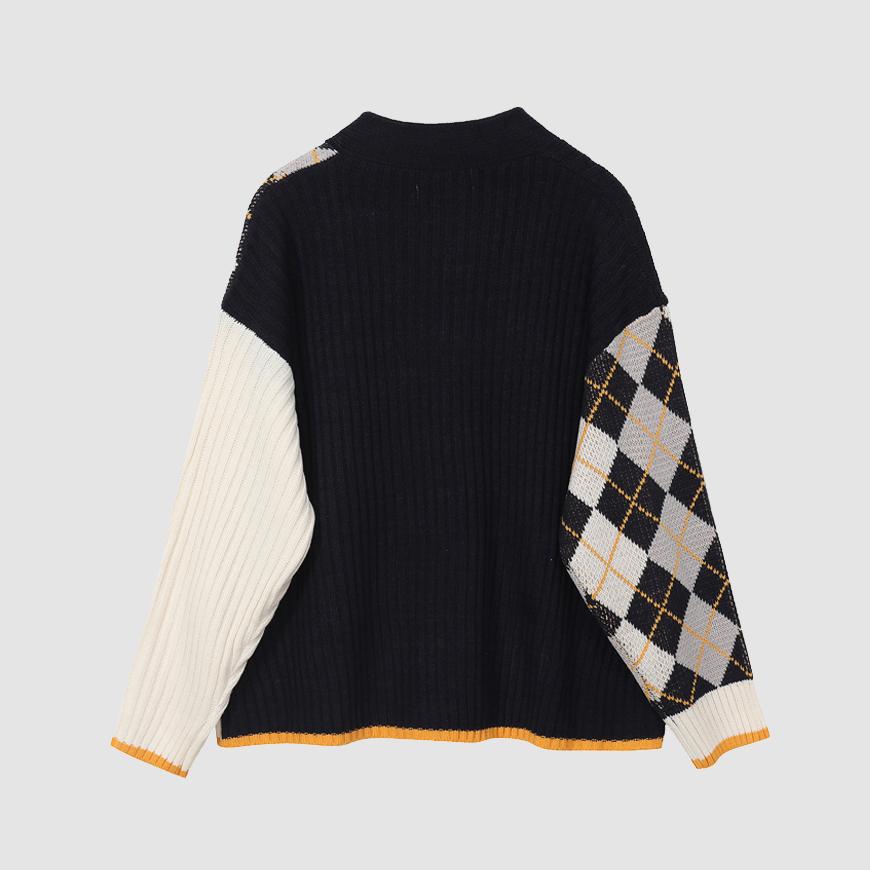 Vintage Geometric Rhombic Cardigan Sweater