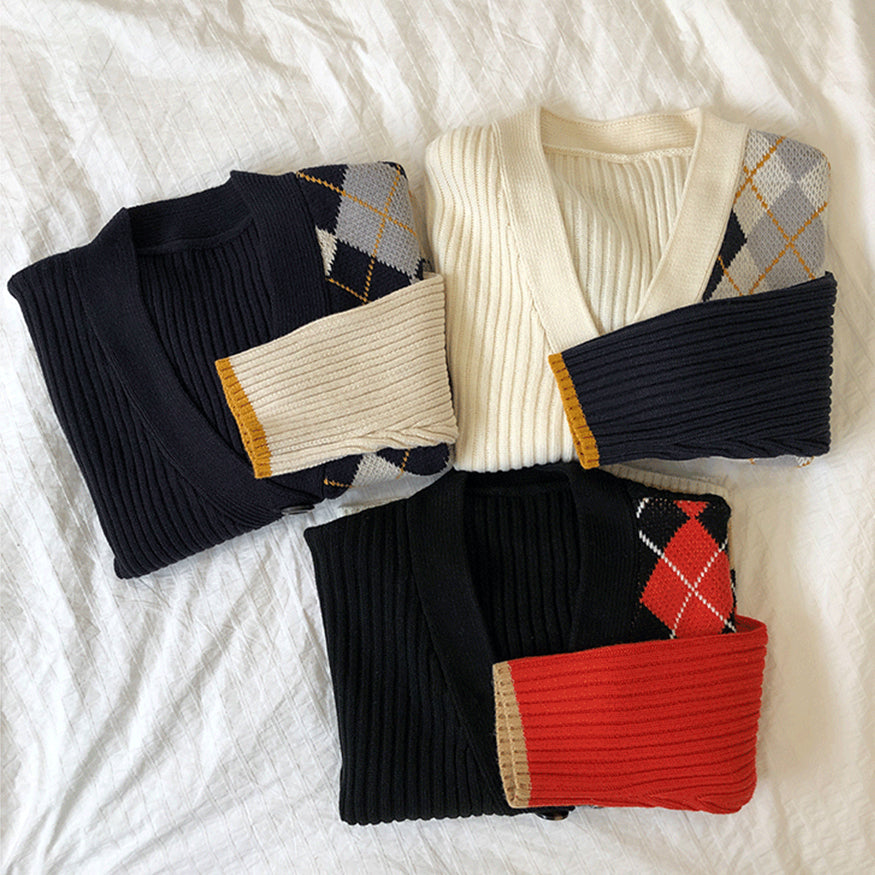 Vintage Geometric Rhombic Cardigan Sweater