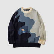 Sailboat Embroidery Knit Sweater