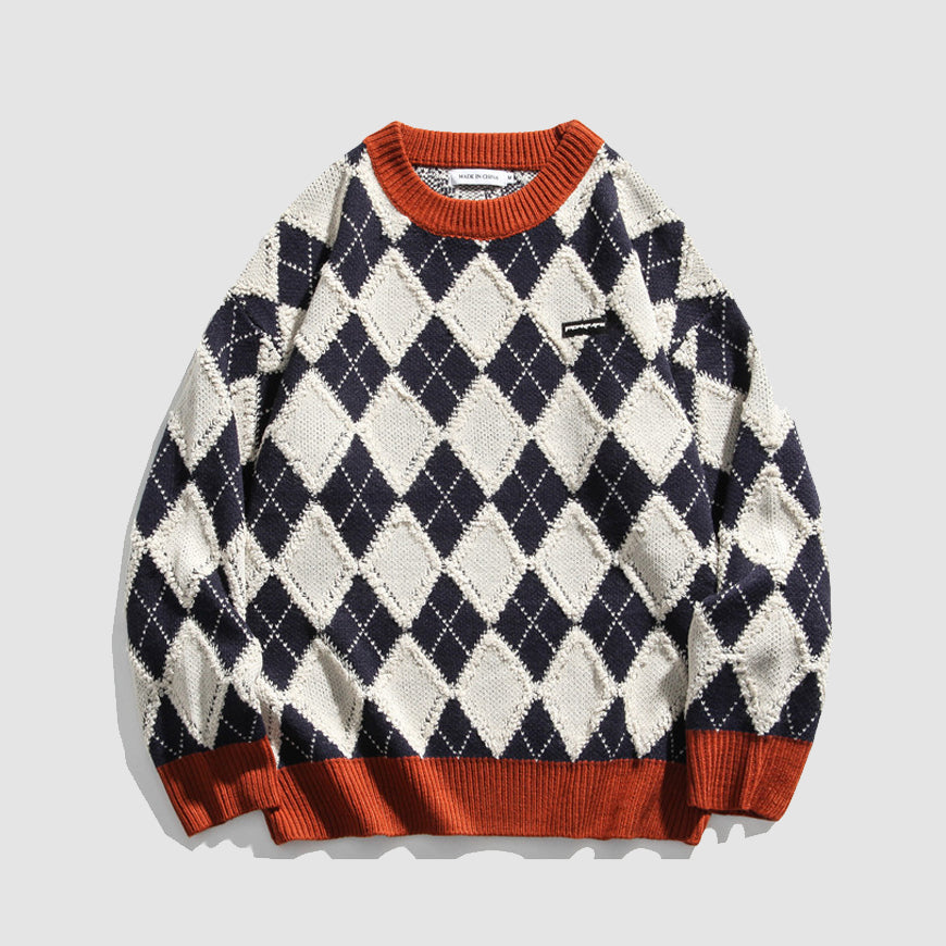 Argyle Patchwork Printed Sweater