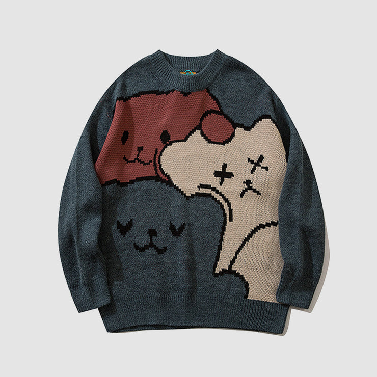 Bear Line Print Knit Sweater