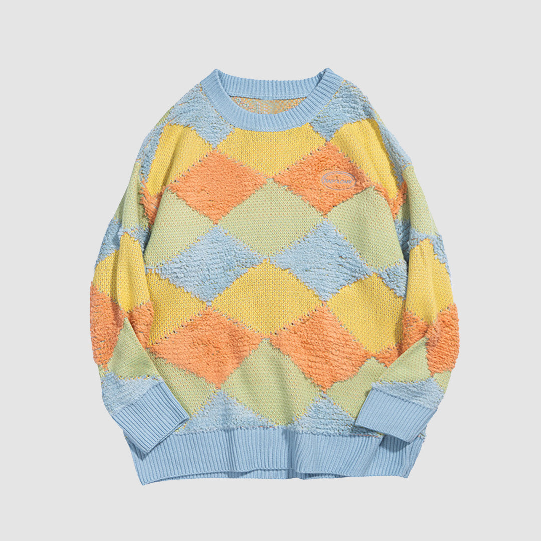 Contrast Argyle Sweater