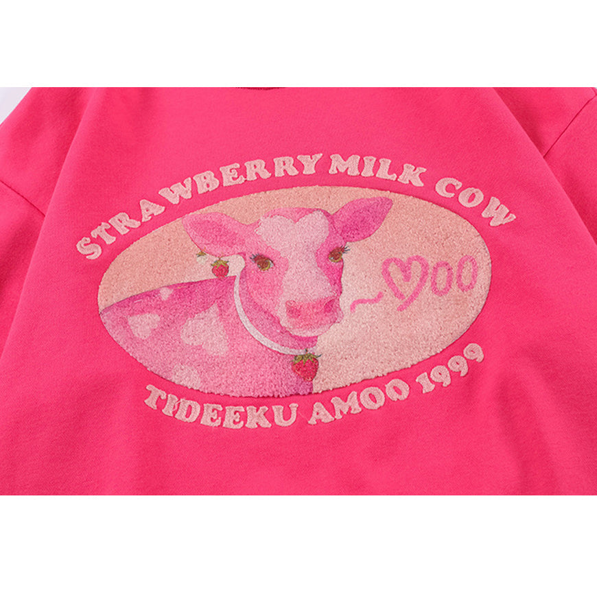 Cartoon Cow Embroidered Sweatshirt