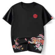 The Big Cat Embroidery T-shirt MugenSoul Streetwear Brands Streetwear Clothing  Techwear