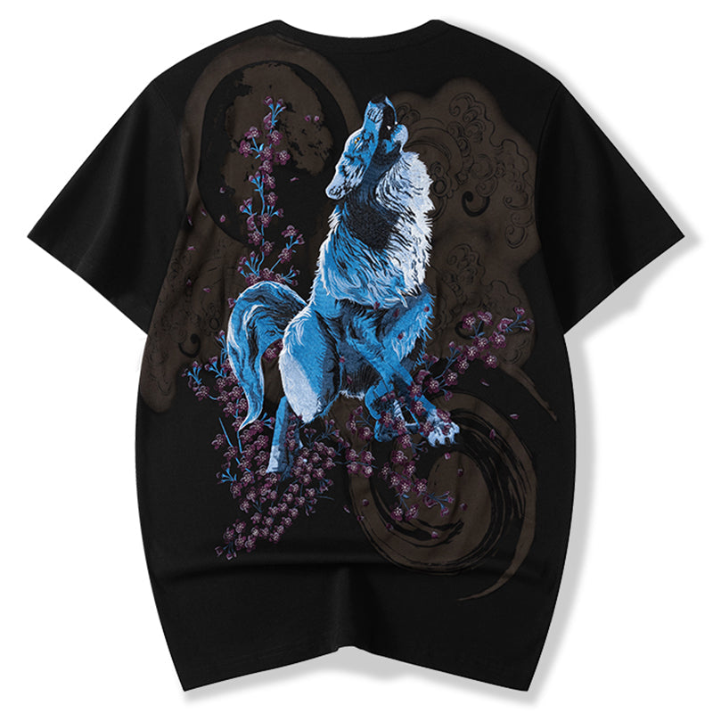 The Wolf Heavy Embroidered T-shirt MugenSoul Streetwear Brands Streetwear Clothing  Techwear