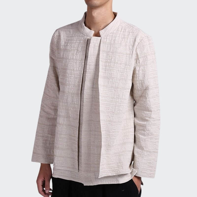 Eiroh Two-Layer Long Sleeve Shirt Khaki-White