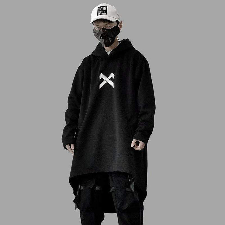 X-11 Longline Hoodie MugenSoul Streetwear Brands Streetwear Clothing  Techwear